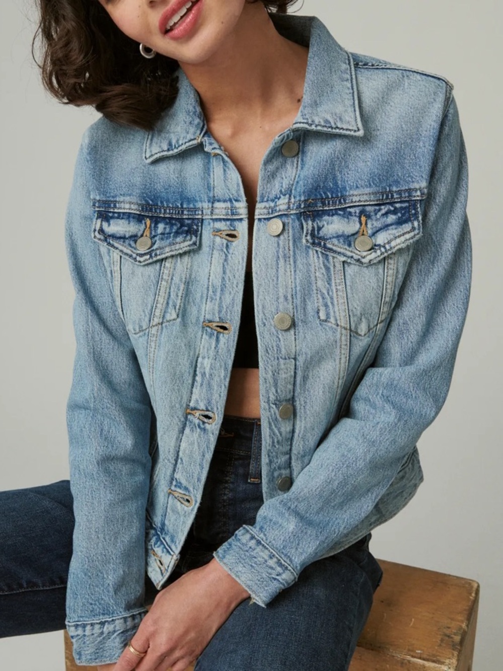 Lucky Brand Washed Blue Denim The Tomboy Trucker Jacket
